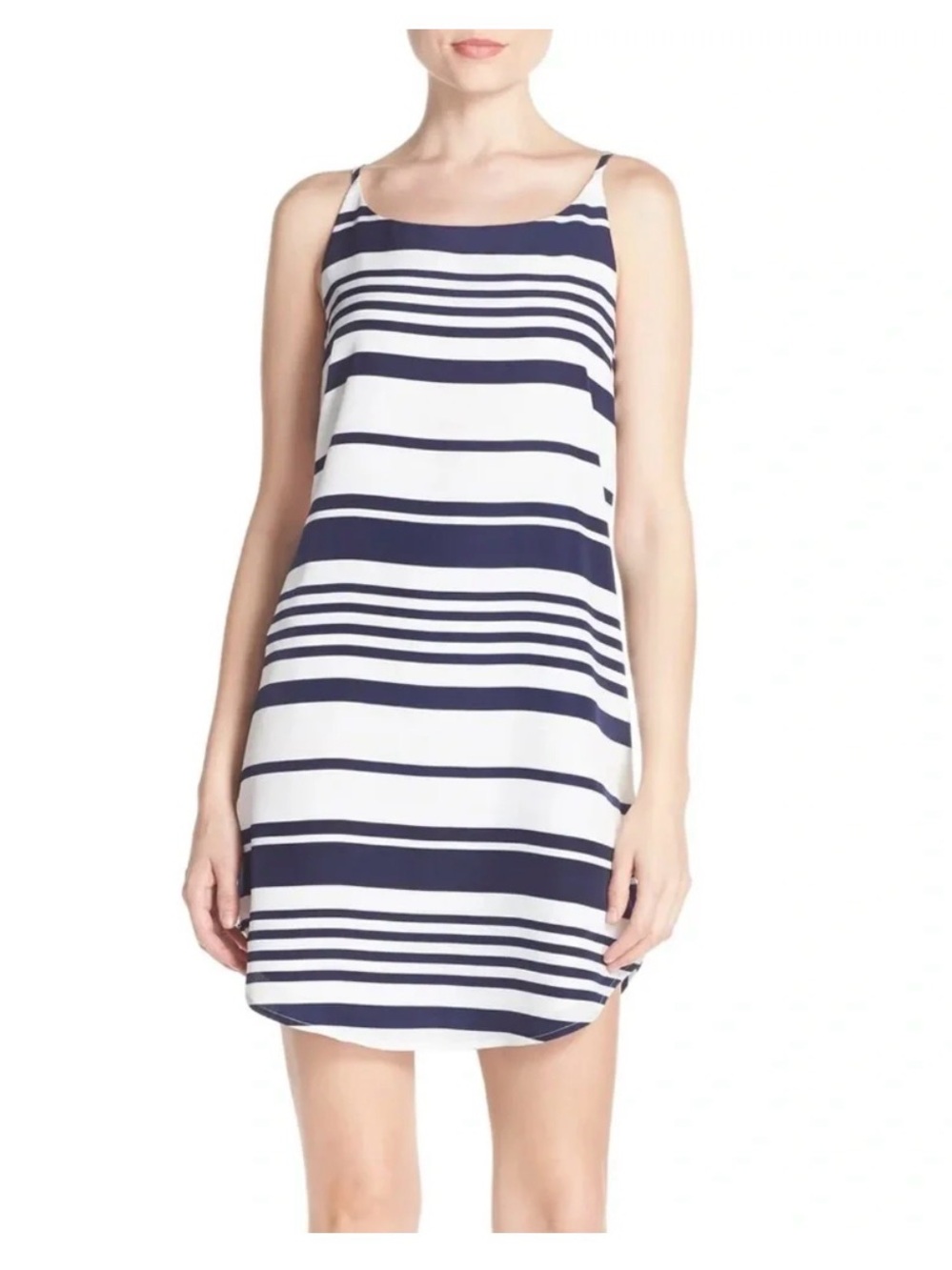 BB Dakota White Dress with Navy Stripes